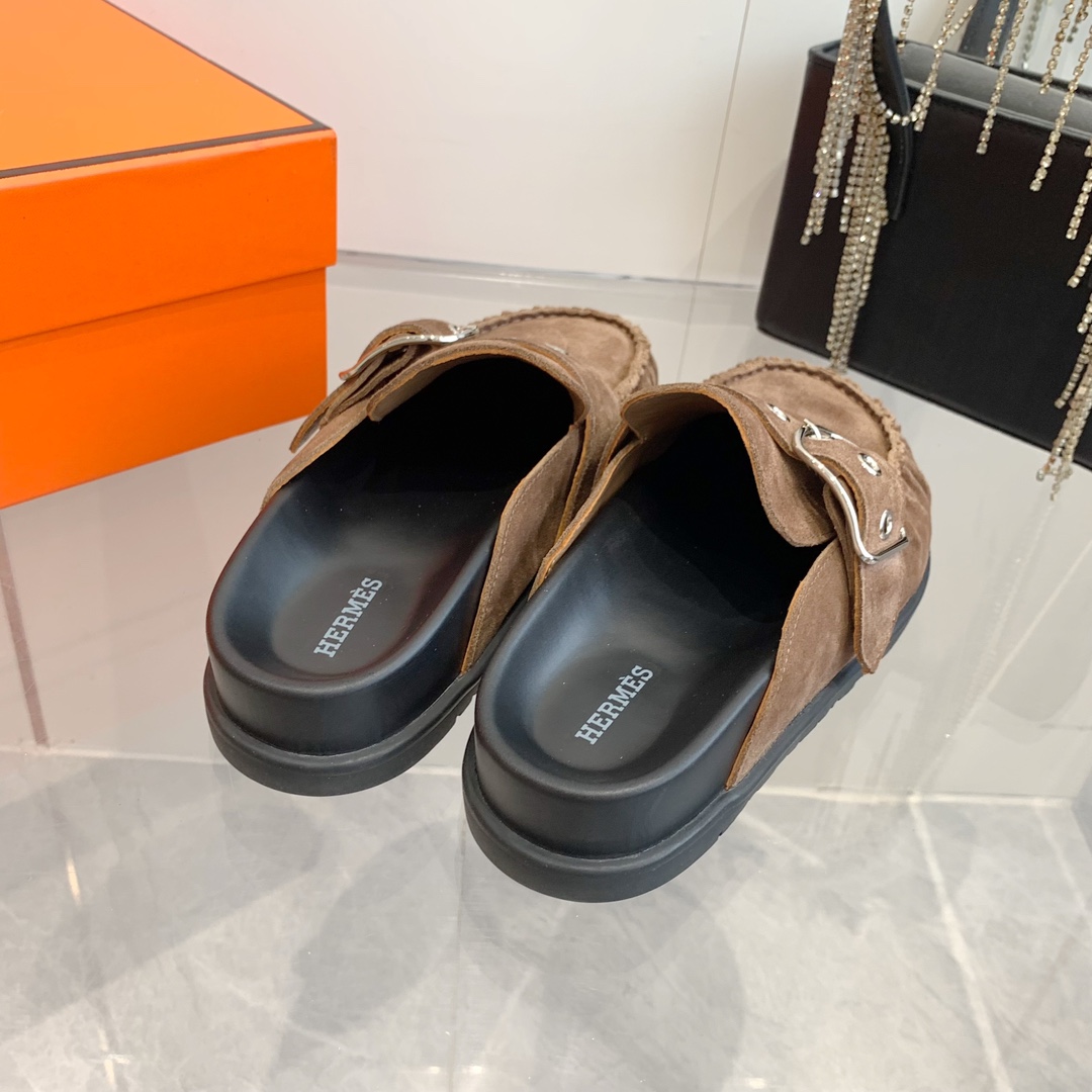 Hermès Suede Buckle Mules - Stylish and Comfortable Women's Slippers 9 i1741877076 4419 7