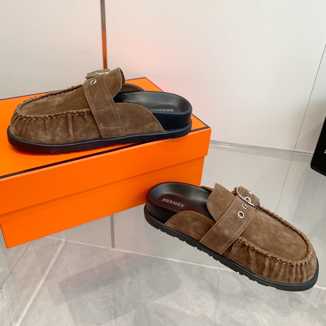 Hermès Suede Buckle Mules - Stylish and Comfortable Women's Slippers 8 i1741877076 8472 6