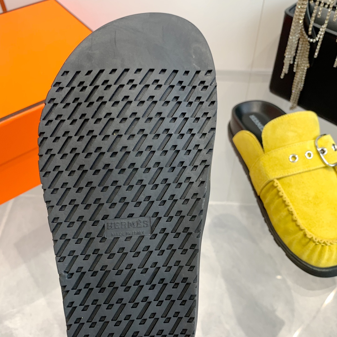 Hermès Women's Yellow Suede Teddy Wool H-Slide Slippers 10 i1741877093 4082 8