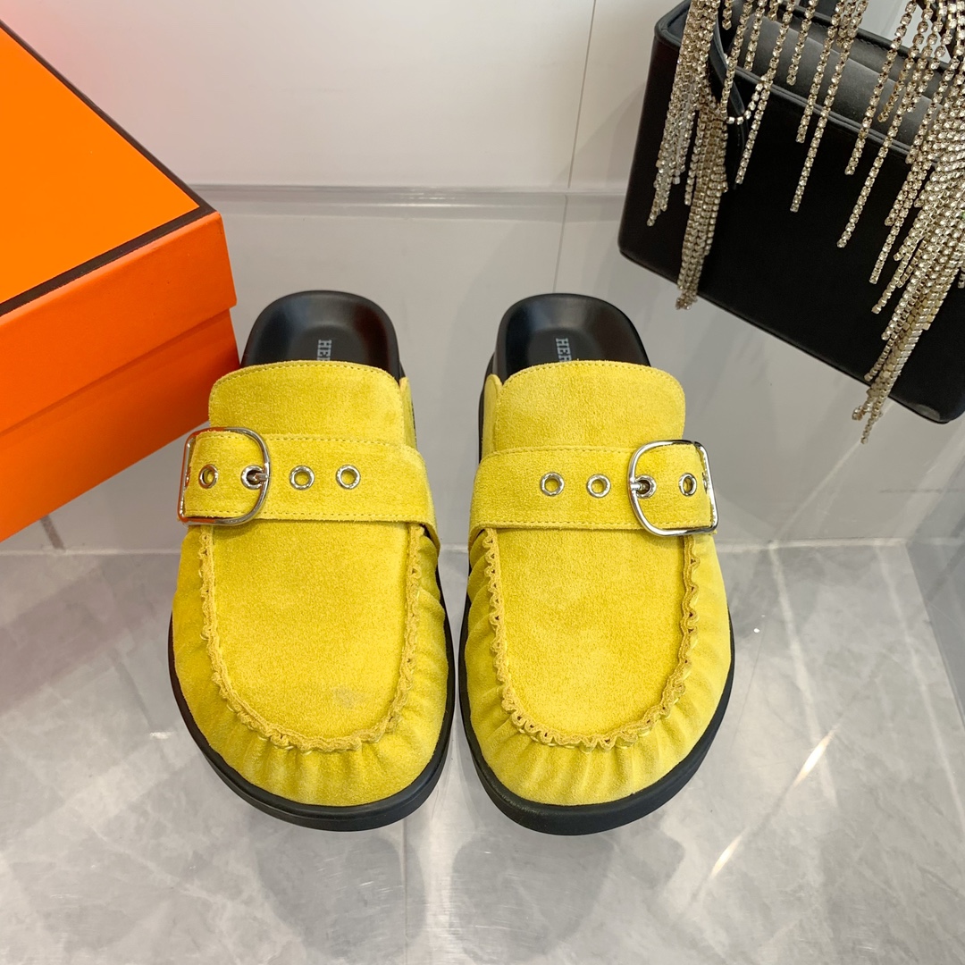 Hermès Women's Yellow Suede Teddy Wool H-Slide Slippers 3 i1741877093 9452 0