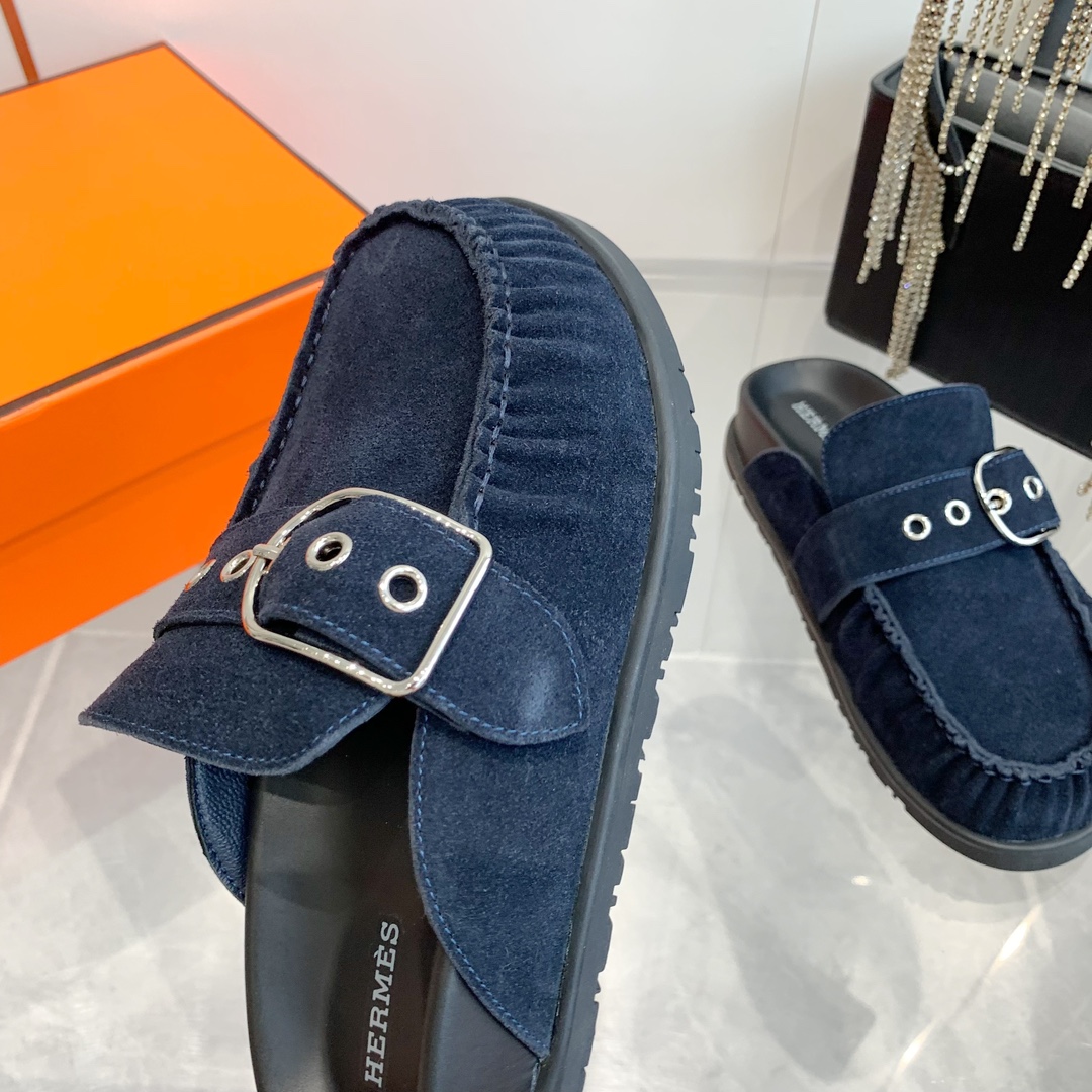 Hermes Inspired Suede Mules with Buckle Detail - Stylish and Comfortable 8 i1741877201 1109 5