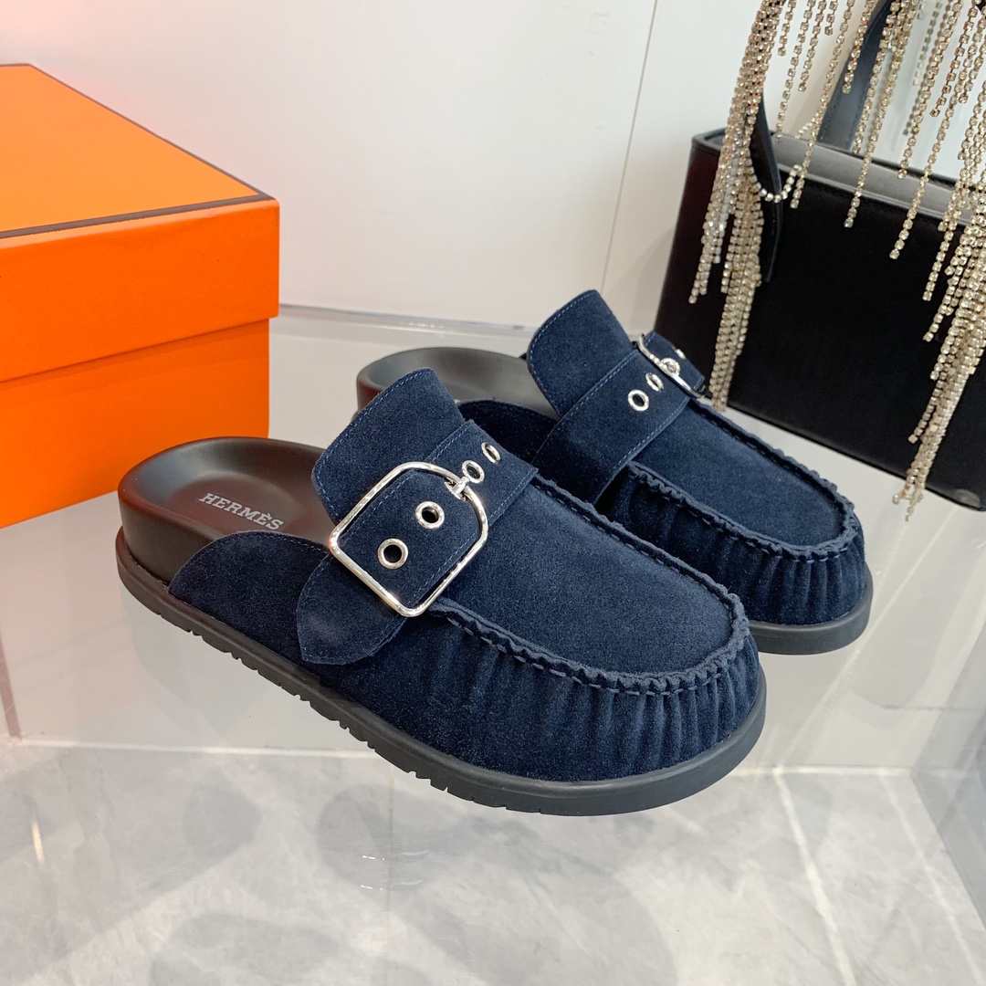 Hermes Inspired Suede Mules with Buckle Detail - Stylish and Comfortable 5 i1741877201 3075 2