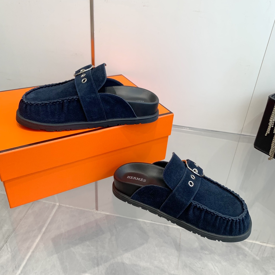 Hermes Inspired Suede Mules with Buckle Detail - Stylish and Comfortable 9 i1741877201 7891 7