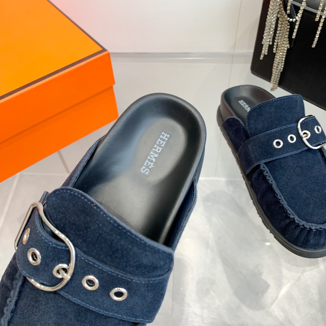 Hermes Inspired Suede Mules with Buckle Detail - Stylish and Comfortable 7 i1741877201 929 4