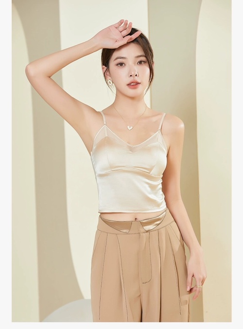 Elegant Silk Satin Cami Top with Adjustable Straps and Removable Pads 1 Elegant Silk Satin Cami Top with Adjustable Straps and Removable Pads