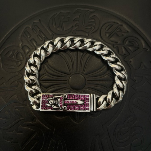 Chrome Hearts Silver Chain Bracelet with Pink Diamond Dagger Design 1 Chrome Hearts Silver Chain Bracelet with Pink Diamond Dagger Design