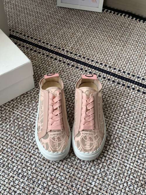 Chloé Lace Trimmed Sneakers, Women's Summer Casual Shoes, Pink, Size 35-41 1 Chloé Lace Trimmed Sneakers, Women's Summer Casual Shoes, Pink, Size 35-41