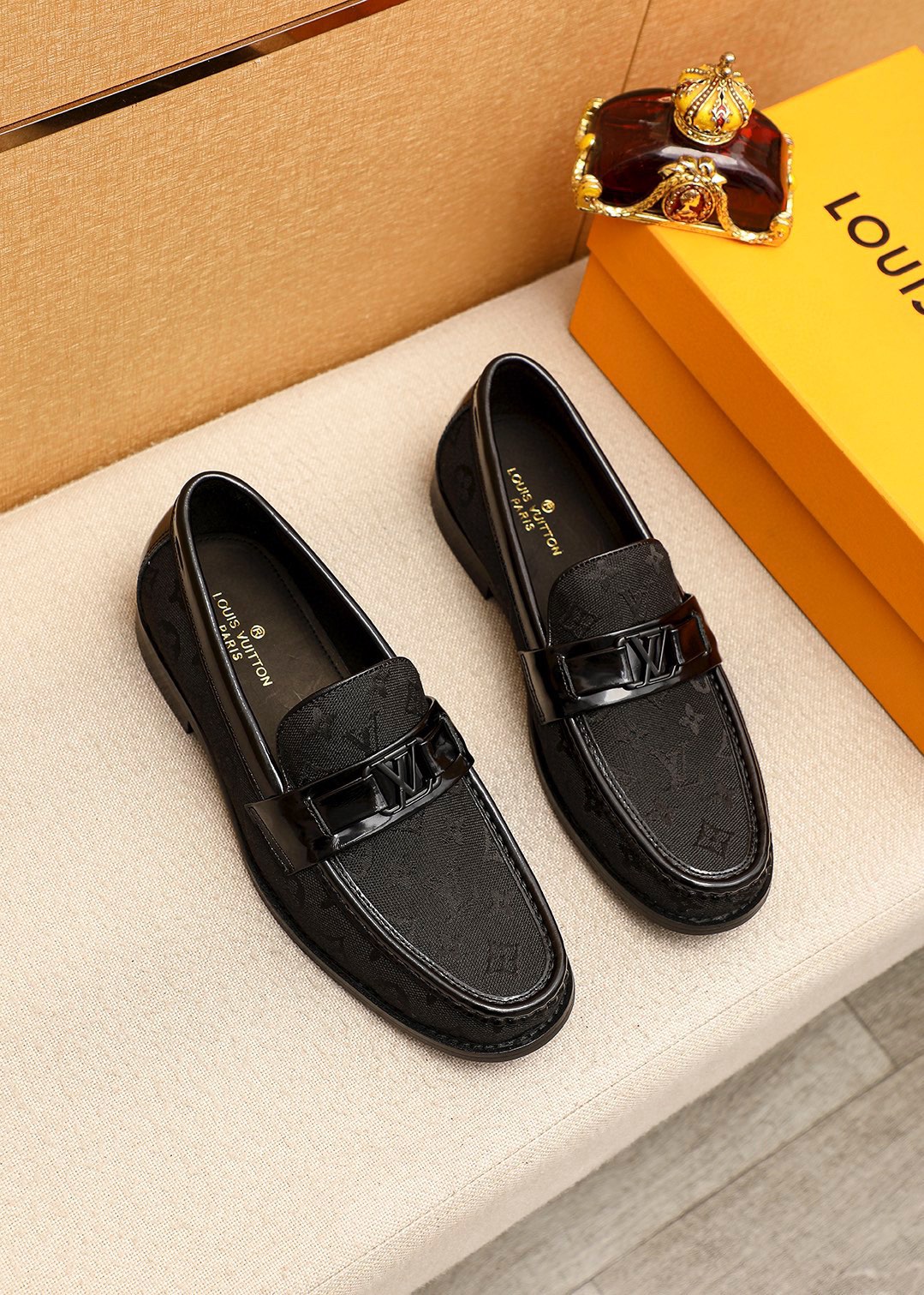 Louis Vuitton Casual Leather Loafers, Black, Size 38-44, Premium Quality