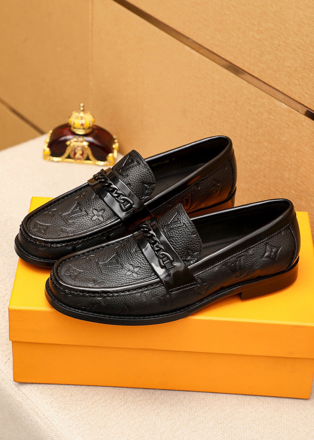 Louis Vuitton Men's Black Leather Loafers with Chain Detail Size 38-44 4 i1742095576 2610 2
