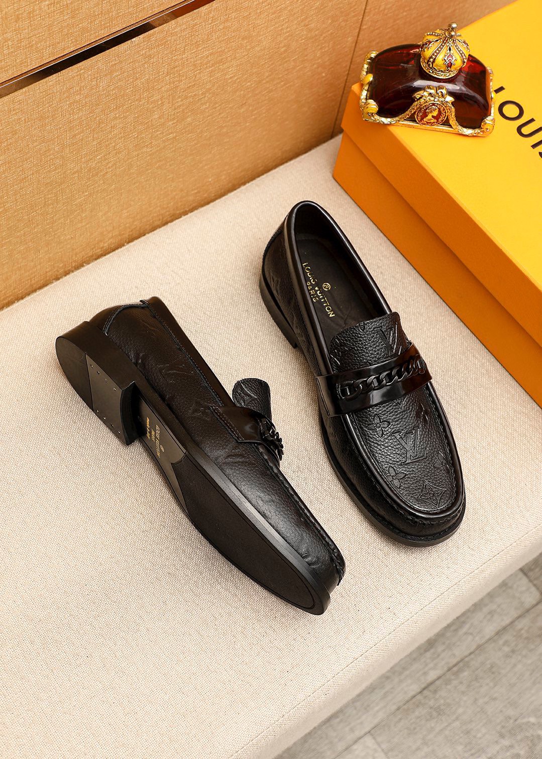 Louis Vuitton Men's Black Leather Loafers with Chain Detail Size 38-44 3 i1742095576 3142 1