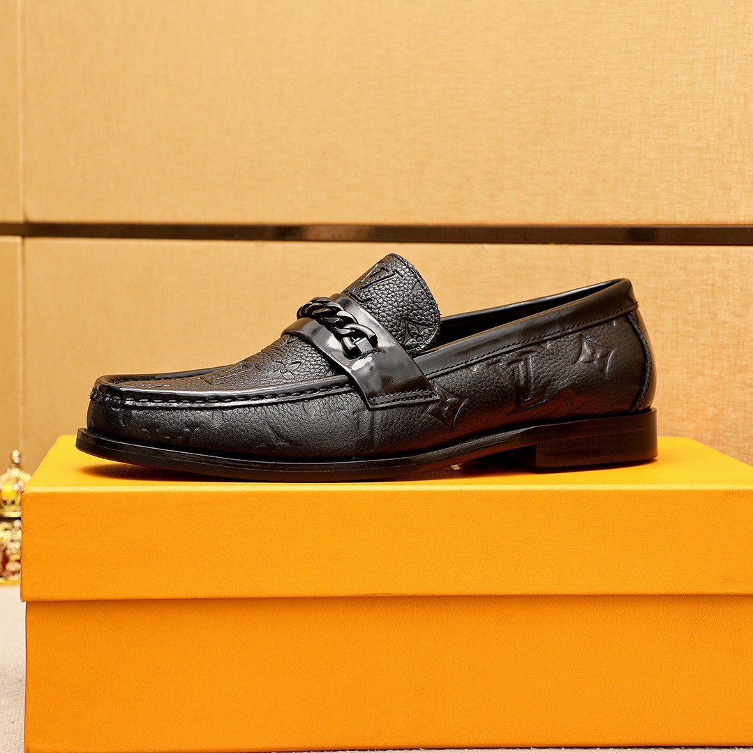 Louis Vuitton Men's Black Leather Loafers with Chain Detail Size 38-44 6 i1742095576 3433 4