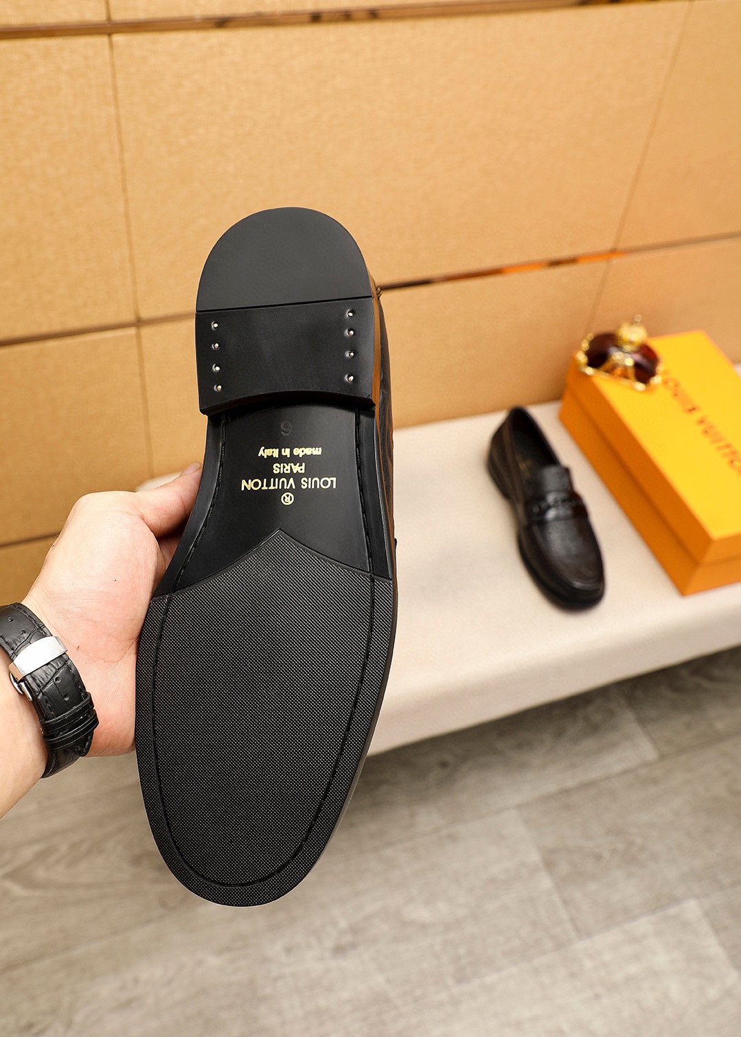 Louis Vuitton Men's Black Leather Loafers with Chain Detail Size 38-44 10 i1742095576 5952 8