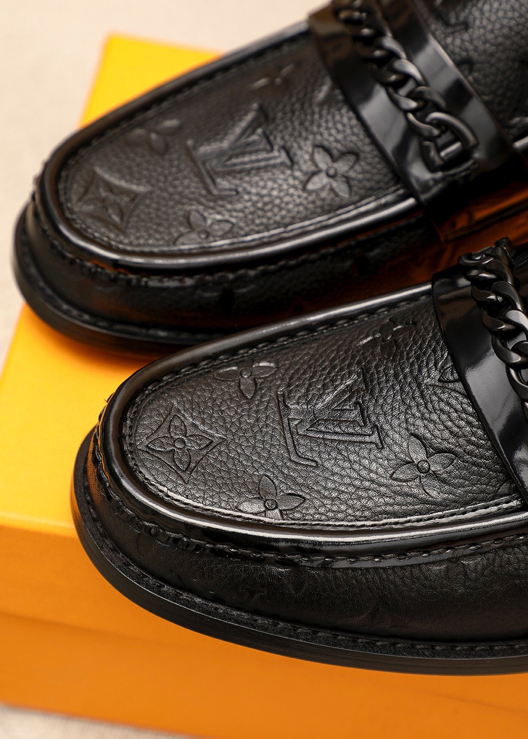 Louis Vuitton Men's Black Leather Loafers with Chain Detail Size 38-44 7 i1742095576 623 5