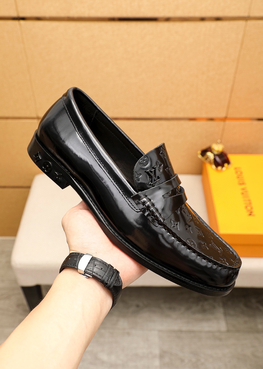Louis Vuitton Men's Black Leather Loafers with Monogram - Size 38-44 5 i1742095679 3508 3