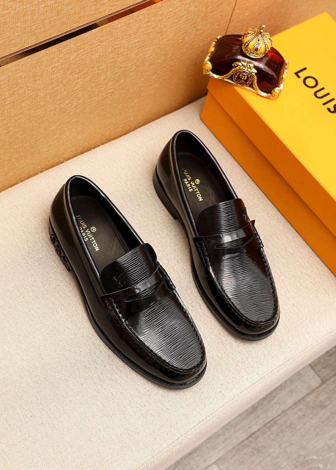 Louis Vuitton Men's Classic Leather Penny Loafers - Black, Sizes 38-44