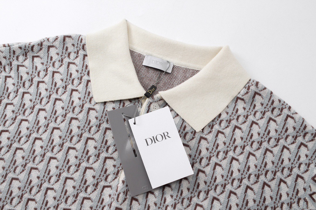 迪奥/Dior 春夏新款 满印字母提花针织短袖polo衫 采用德国进口施托尔毛织机制成