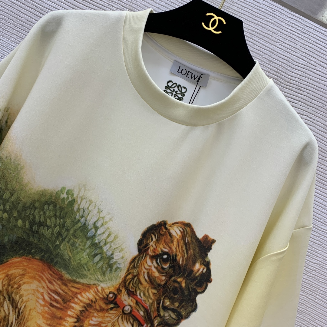 【LOEWE罗意威】💰268💰
2025春夏新款 男女同款❤️高版本！明星杨幂同款大版型tee！男友风卡通动物草丛狗狗印花图案宽松时尚短袖t恤！
𝐒𝐌𝐋 𝐗𝐋（M码：肩宽58，胸围114，袖长19，衣长74）
