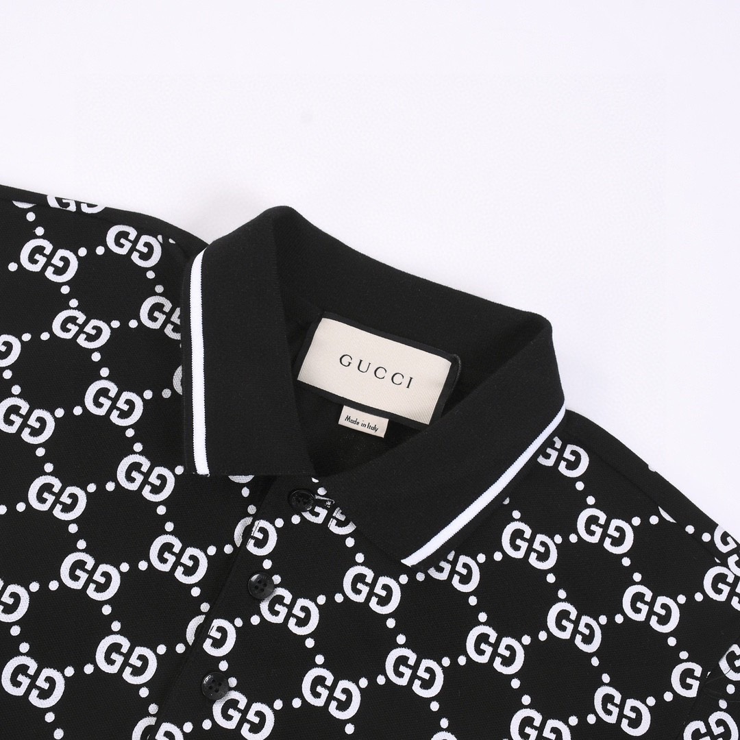 古驰/Gucci 夏季新款 满印小字母印花翻领短袖polo衫