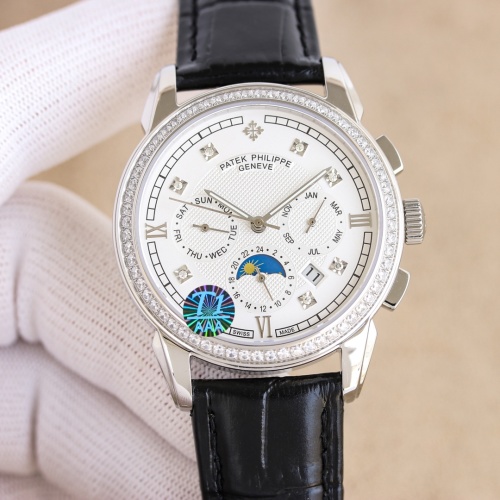 Patek Philippe Diamond-Accented White Dial Watch with Leather Band 1 Patek Philippe Diamond-Accented White Dial Watch with Leather Band
