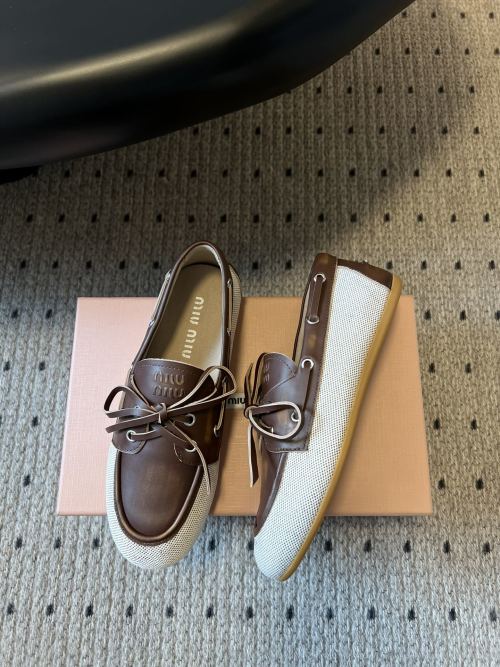 Miu Miu Women's Leather and Canvas Loafers with Bow Accent - Size 35-40 1 Miu Miu Women's Leather and Canvas Loafers with Bow Accent - Size 35-40