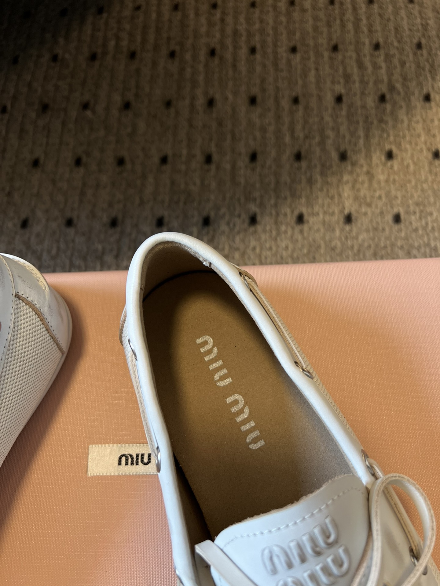 Miu Miu Women's White Leather & Canvas Bow Loafers - Comfortable & Stylish 5 i1742382724 3655 2