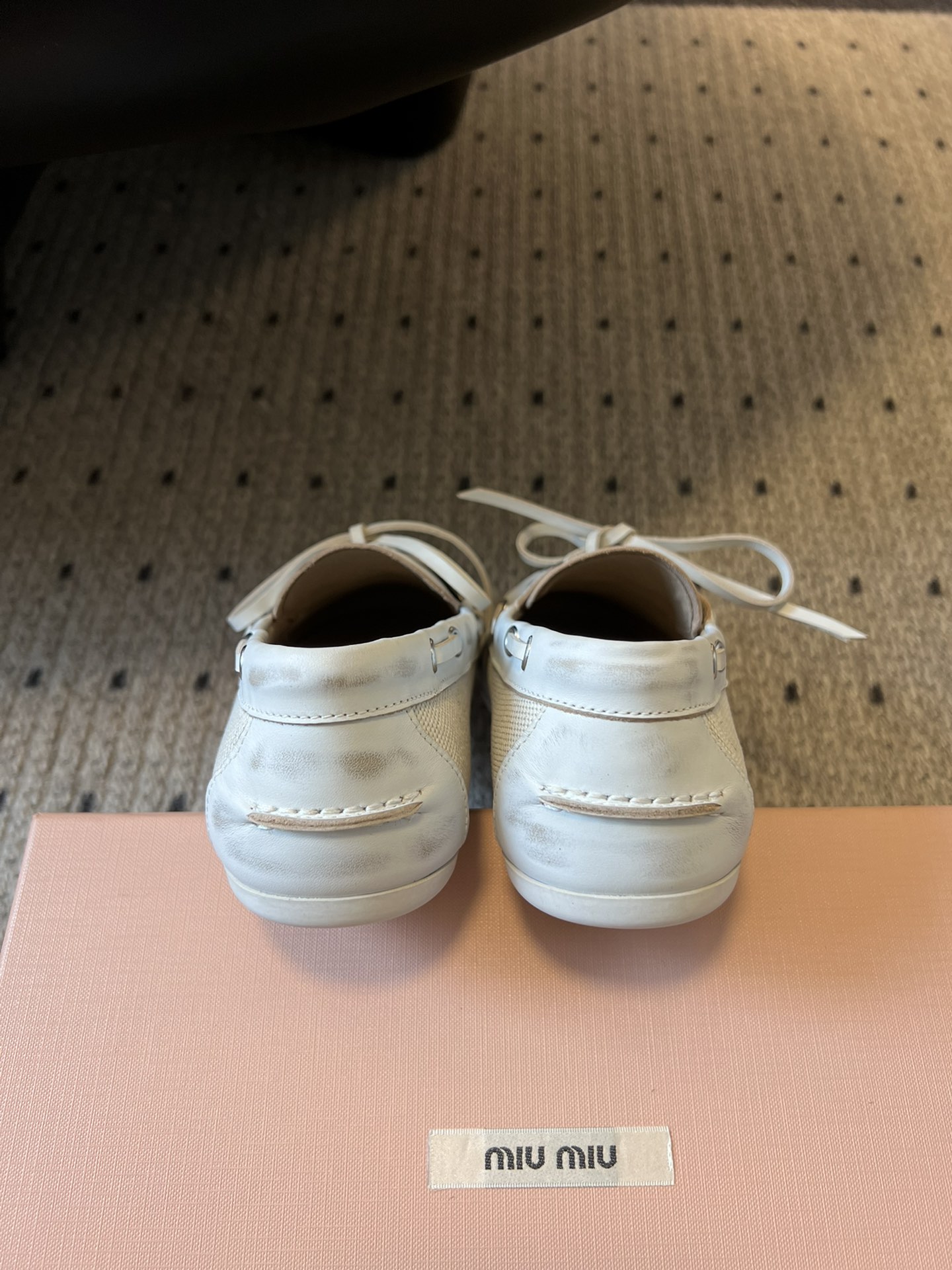 Miu Miu Women's White Leather & Canvas Bow Loafers - Comfortable & Stylish 10 i1742382724 4502 8