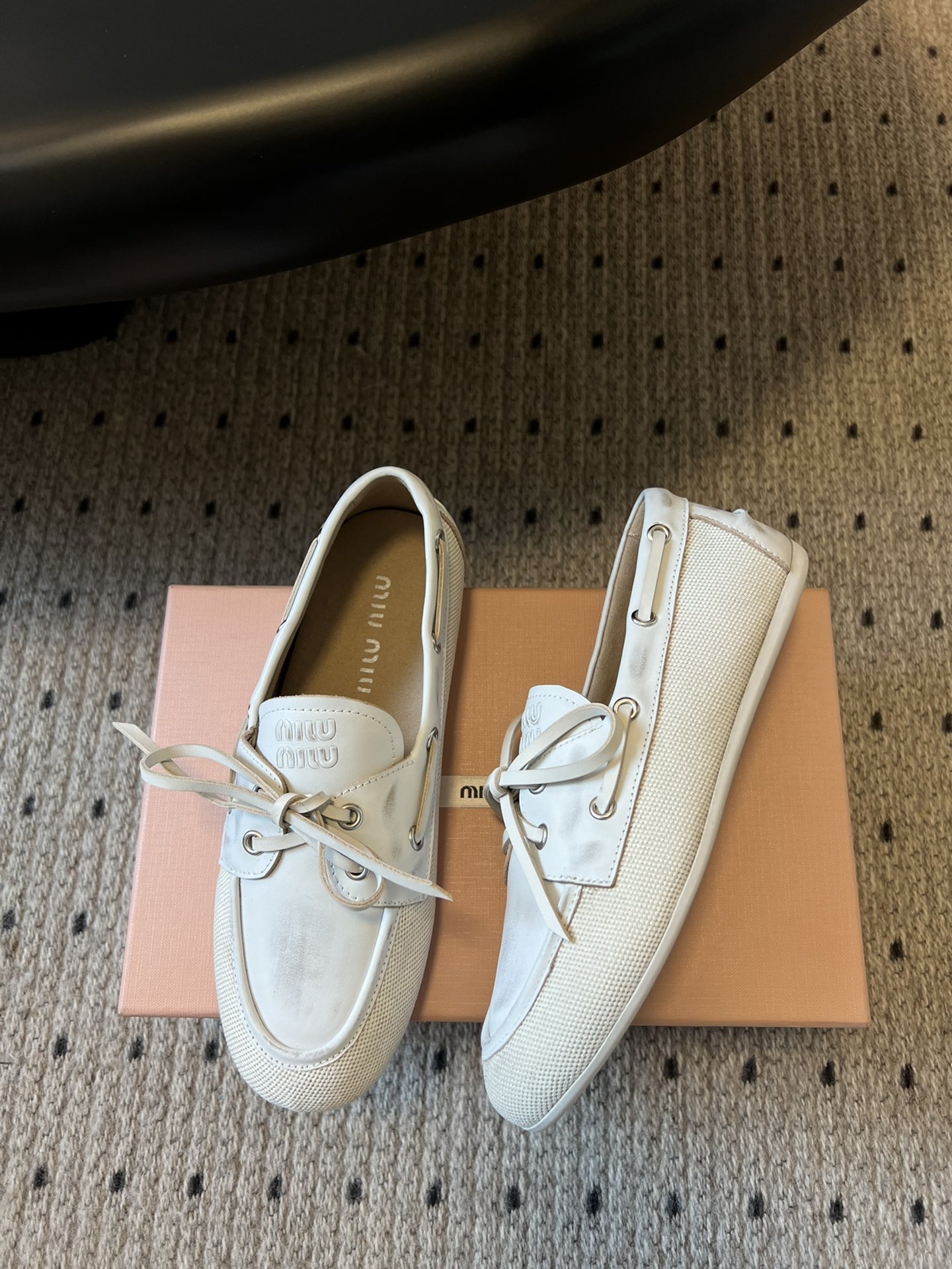 Miu Miu Women's White Leather & Canvas Bow Loafers - Comfortable & Stylish 2 i1742382724 5983 6