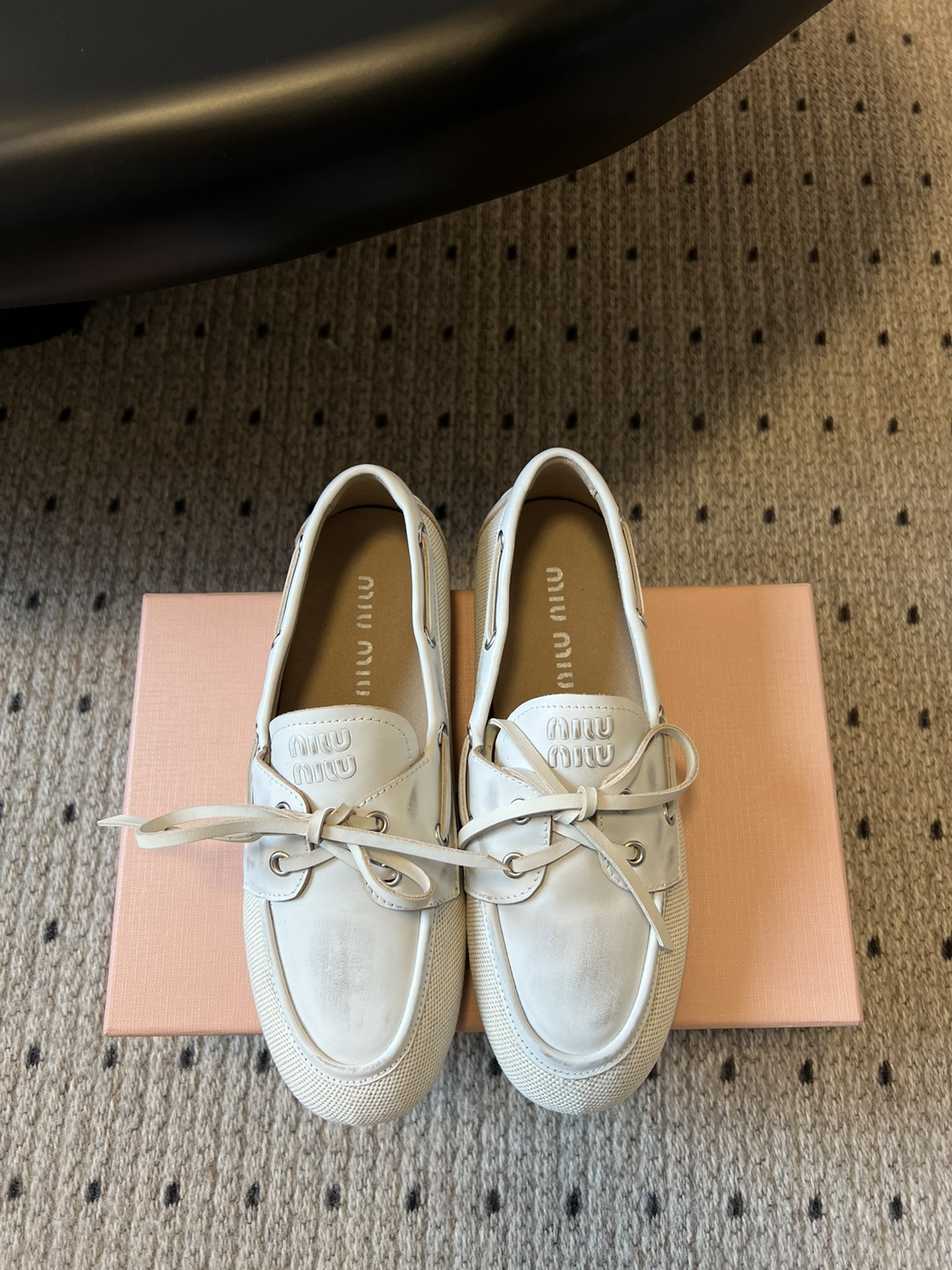 Miu Miu Women's White Leather & Canvas Bow Loafers - Comfortable & Stylish 3 i1742382724 8662 0