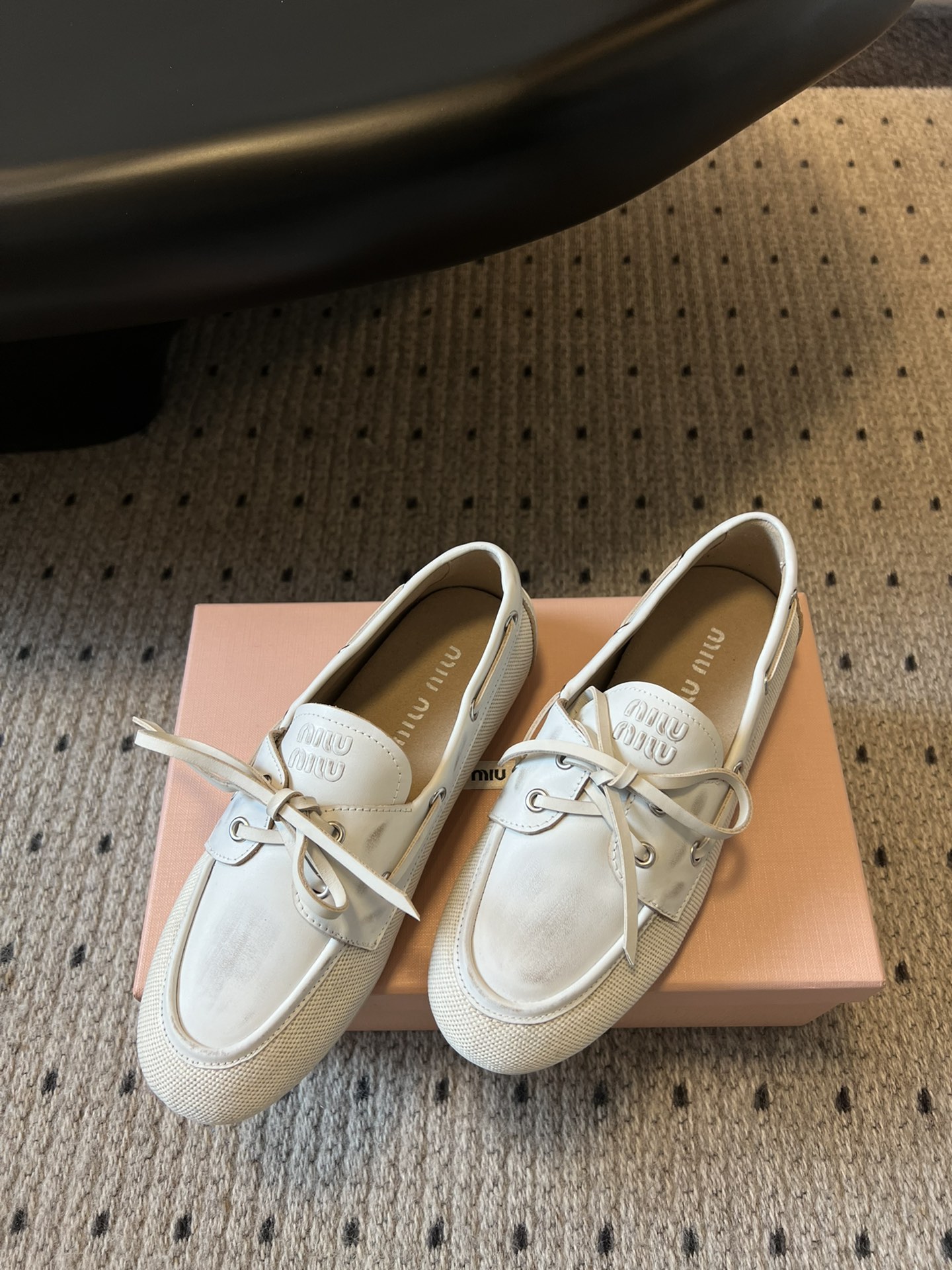 Miu Miu Women's White Leather & Canvas Bow Loafers - Comfortable & Stylish 4 i1742382724 9976 1
