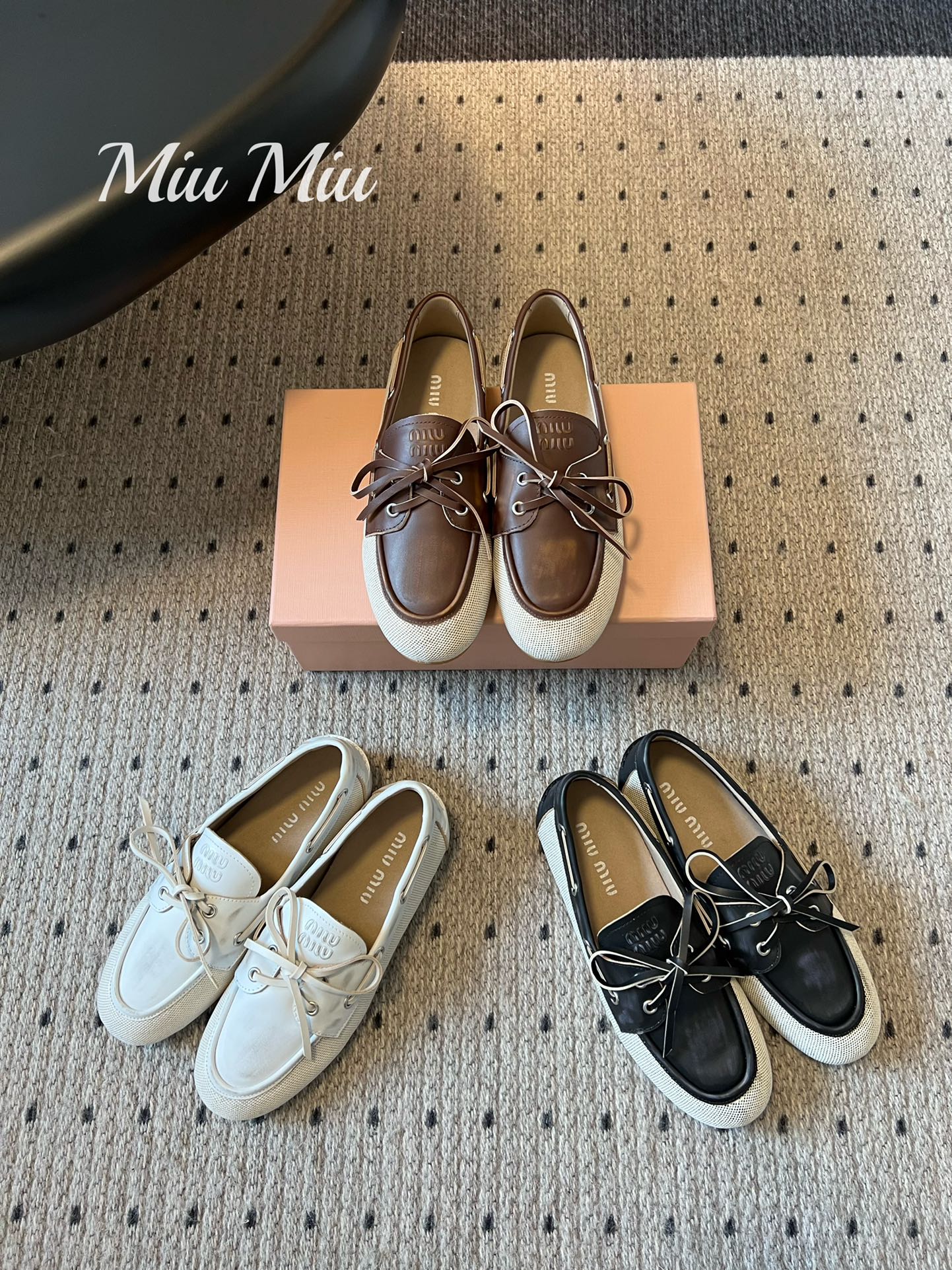 Miu Miu Women's Bow-knot Loafers Spring/Autumn New Casual Leather Shoes