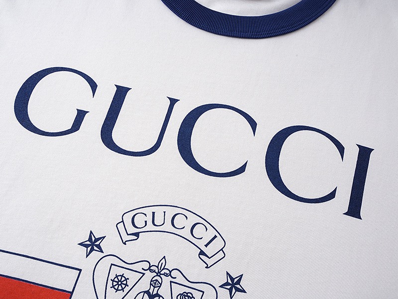 古驰/Gucci 夏季新款 1921行李员徽章印花撞色拼接圆领短袖T恤