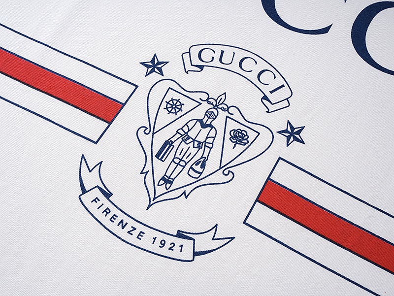 古驰/Gucci 夏季新款 1921行李员徽章印花撞色拼接圆领短袖T恤