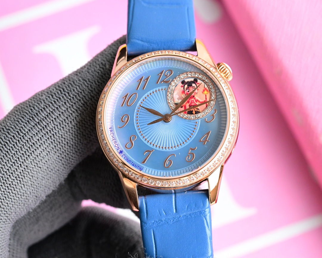 NO:148649,Unification (Produced by YMS: Nezha’s fate is my fate, not my god) The latest revised and upgraded version VC Vacheron Constantin Egérie Goddess Series Added a new work!  The elegant charm of time is precipitated, and the beauty of day and night is flowing. The ultra-thin mechanical women's watch continues the series style!  The new cream dial is made of bright diamond phase decoration and wrinkle decoration after months of debugging, using the traditional 