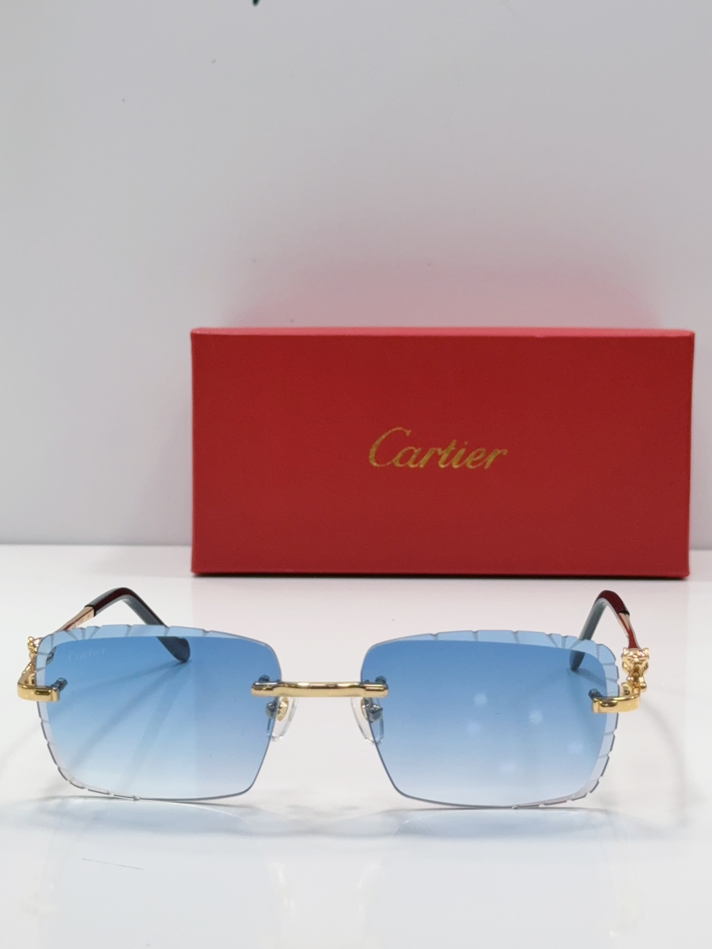 Cartier без оправы металлические квадратные солнцезащитные очки