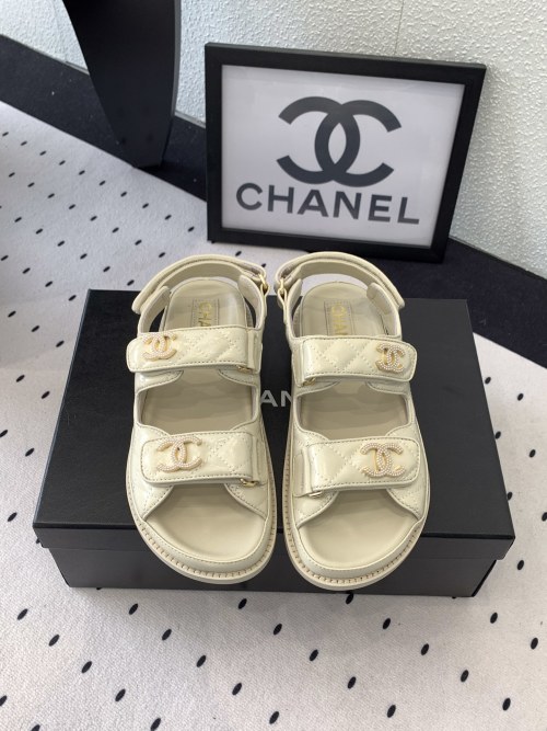 Chanel Women's Spring Beach Sandals Lambskin Leather Flats, Beige, Size 35-40 1 Chanel Women's Spring Beach Sandals Lambskin Leather Flats, Beige, Size 35-40