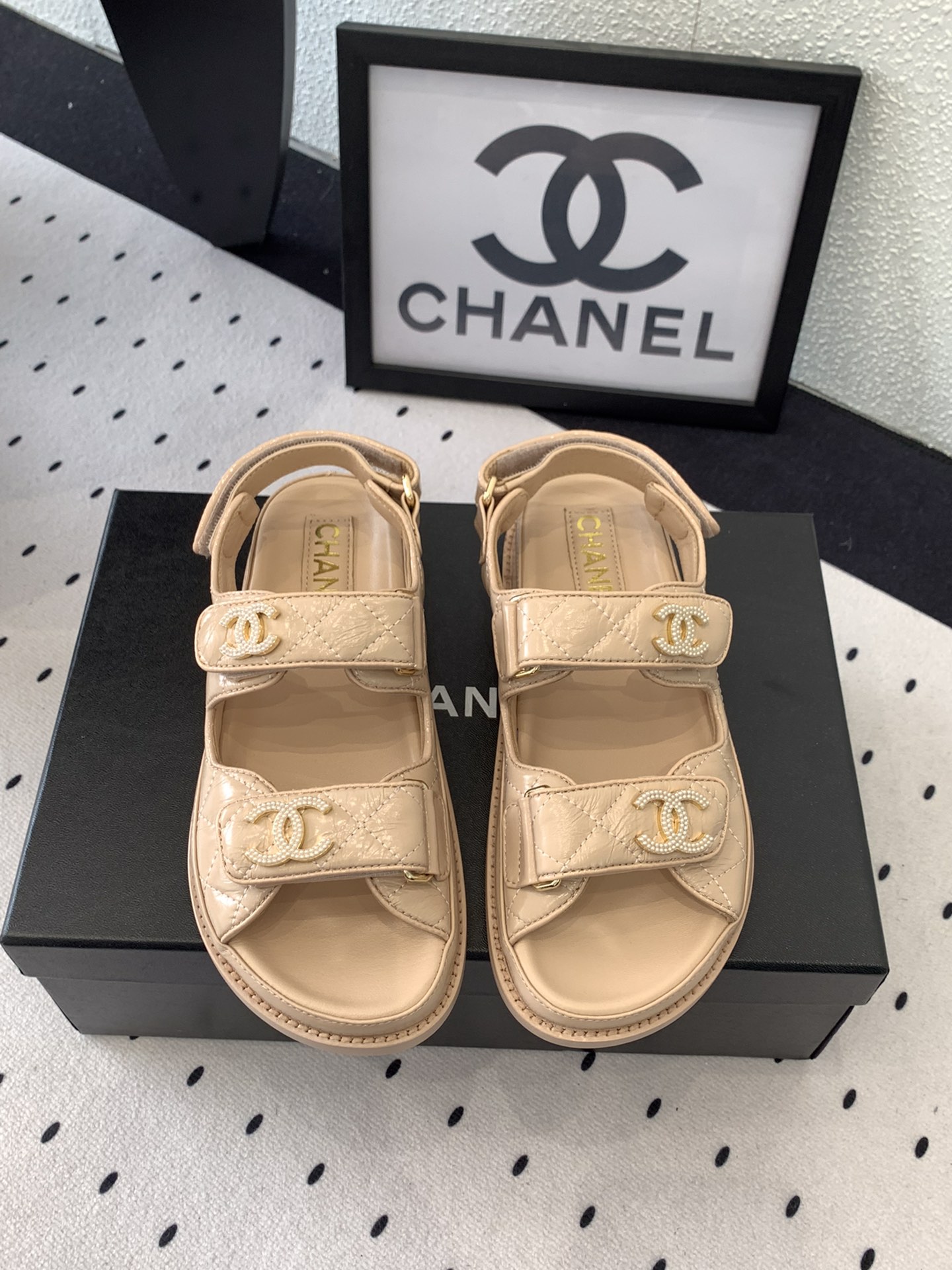 Chanel Women's Spring/Summer Beach Sandals Genuine Leather Beige Size 35-40