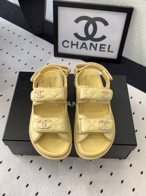 Chanel Spring Sandals Lambskin Leather Beach Shoes, Yellow - Sizes 35-40 1 Chanel Spring Sandals Lambskin Leather Beach Shoes, Yellow - Sizes 35-40