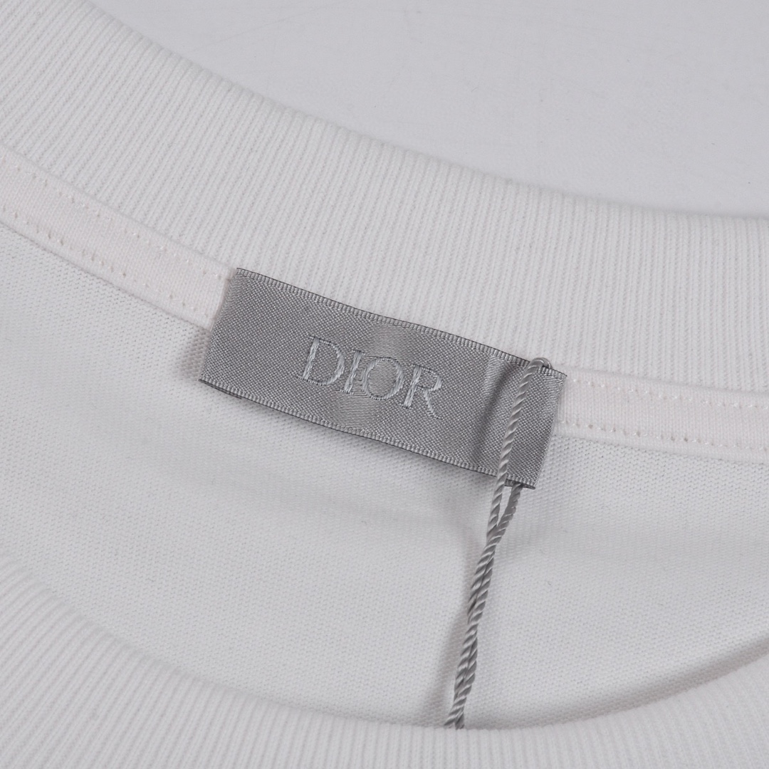 迪奥/Dior 夏季新款 植绒刺绣字母圆领短袖T恤 简约品牌刺绣字母植毛logo设计标识