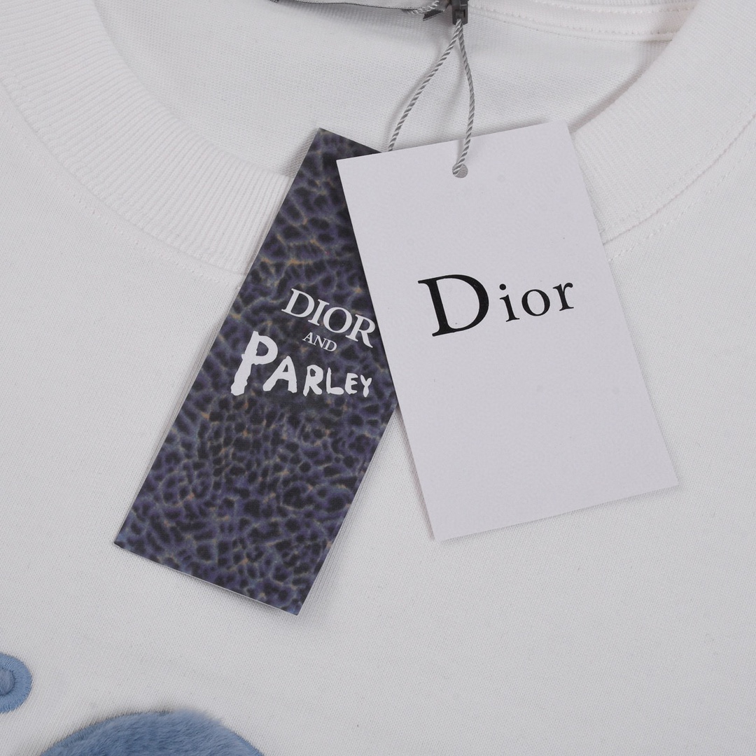 迪奥/Dior 夏季新款 植绒刺绣字母圆领短袖T恤 简约品牌刺绣字母植毛logo设计标识