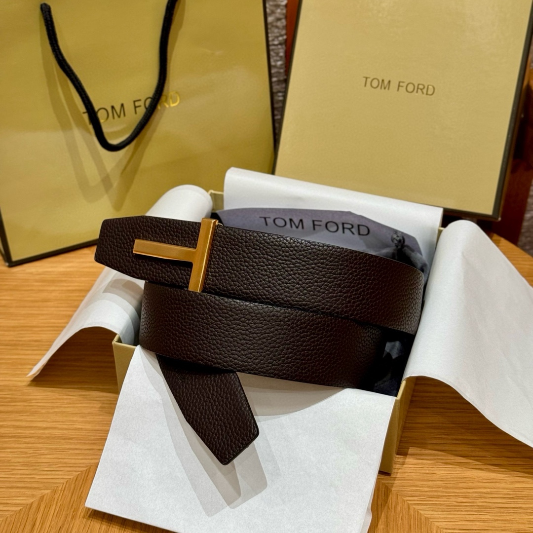 Tom Ford Classic T Logo Leather Belt for Men - Italian Made, 3.8cm Width 2 i1742616053 1268 0