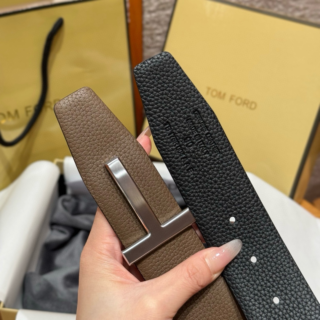 Tom Ford Brown Leather Belt with Signature T-Logo Buckle for Men 6 i1742616424 5123 4