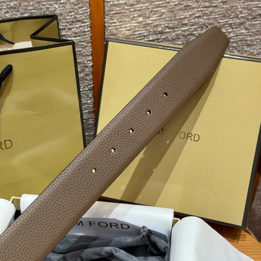 Tom Ford Brown Leather Belt with Signature T-Logo Buckle for Men 9 i1742616424 616 7