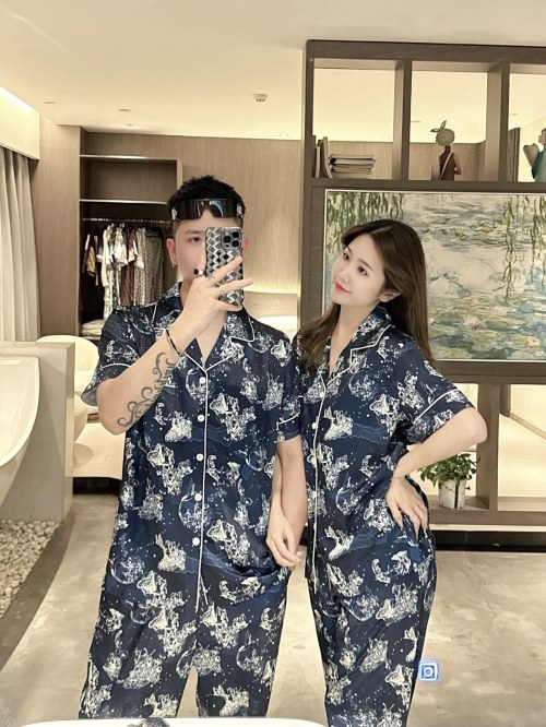 Dior Couple Pajama Set - Summer 2025, Premium Ice Silk, Breathable & Comfortable 1 Dior Couple Pajama Set - Summer 2025, Premium Ice Silk, Breathable & Comfortable
