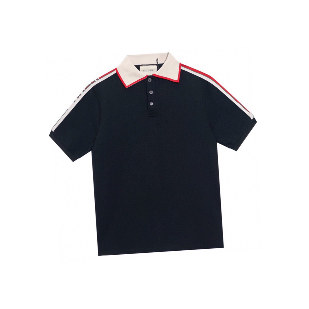 古驰/Gucci 夏季新款 肩膀红绿字母织带polo衫翻领短袖T恤