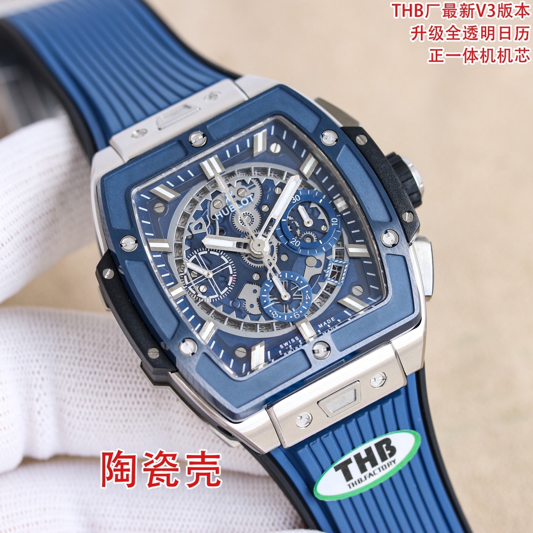NO:148954,Unified THB Factory2025 Another new masterpiece] V3 upgraded version, top replica, upgraded fully transparent calendar window. Hublot HUBLOT Hengbao Big Bang, chronograph all-in-one SPIRIT OF BIG BANG series watches!  Hubiot watch is inspired by racing and launches a new Spirit of Big Bang limited edition wrist!  In terms of details 1 The new Spirit of Big Bang watch combines all the iconic elements of the Spirit of Big Bang series, including the barrel-shaped case. 2 The case is made of white and conforms to the resin material. It uses six H-shaped screws to build a 