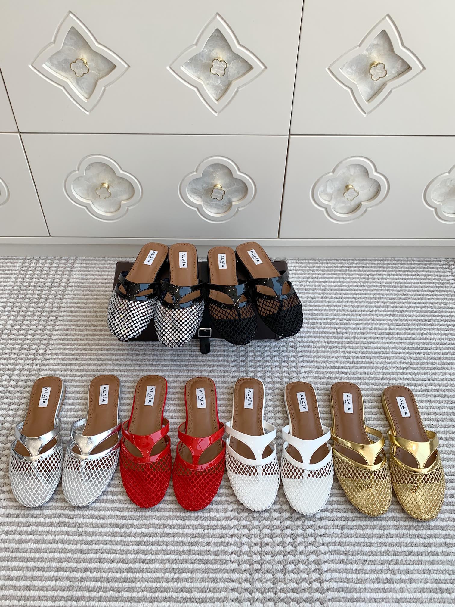 NO:222566,—————Alaia·Fishing net hollow clip-toe flat-slippers·35-41, semi-drag, alaia, slippers19860909————Alaia·渔网镂空夹趾平底拖鞋·35-41,半拖,alaia,slippers,Women's Shoes