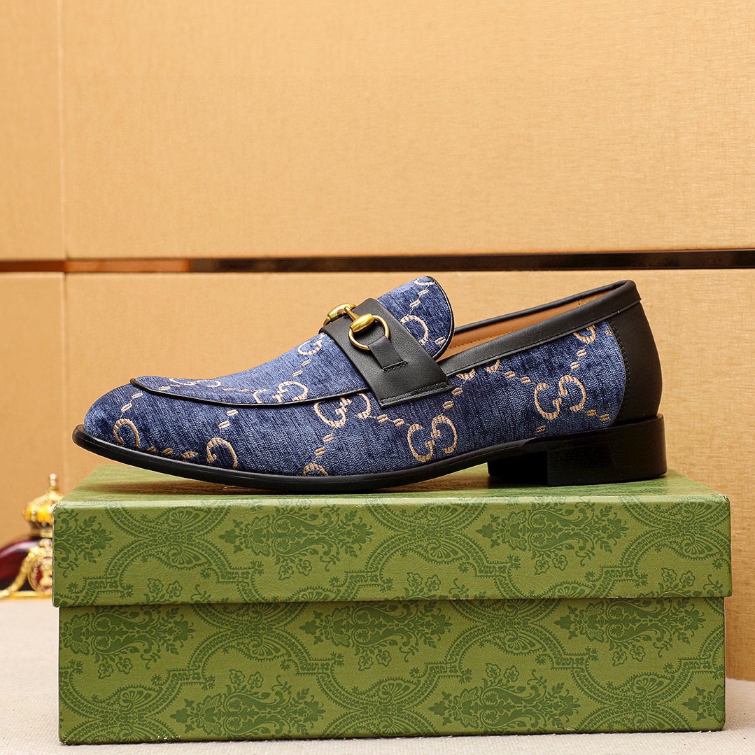 Gucci Men's Blue Leather Loafers with Gold Horsebit Detail, Size 38-44 5 i1742796023 5070 3