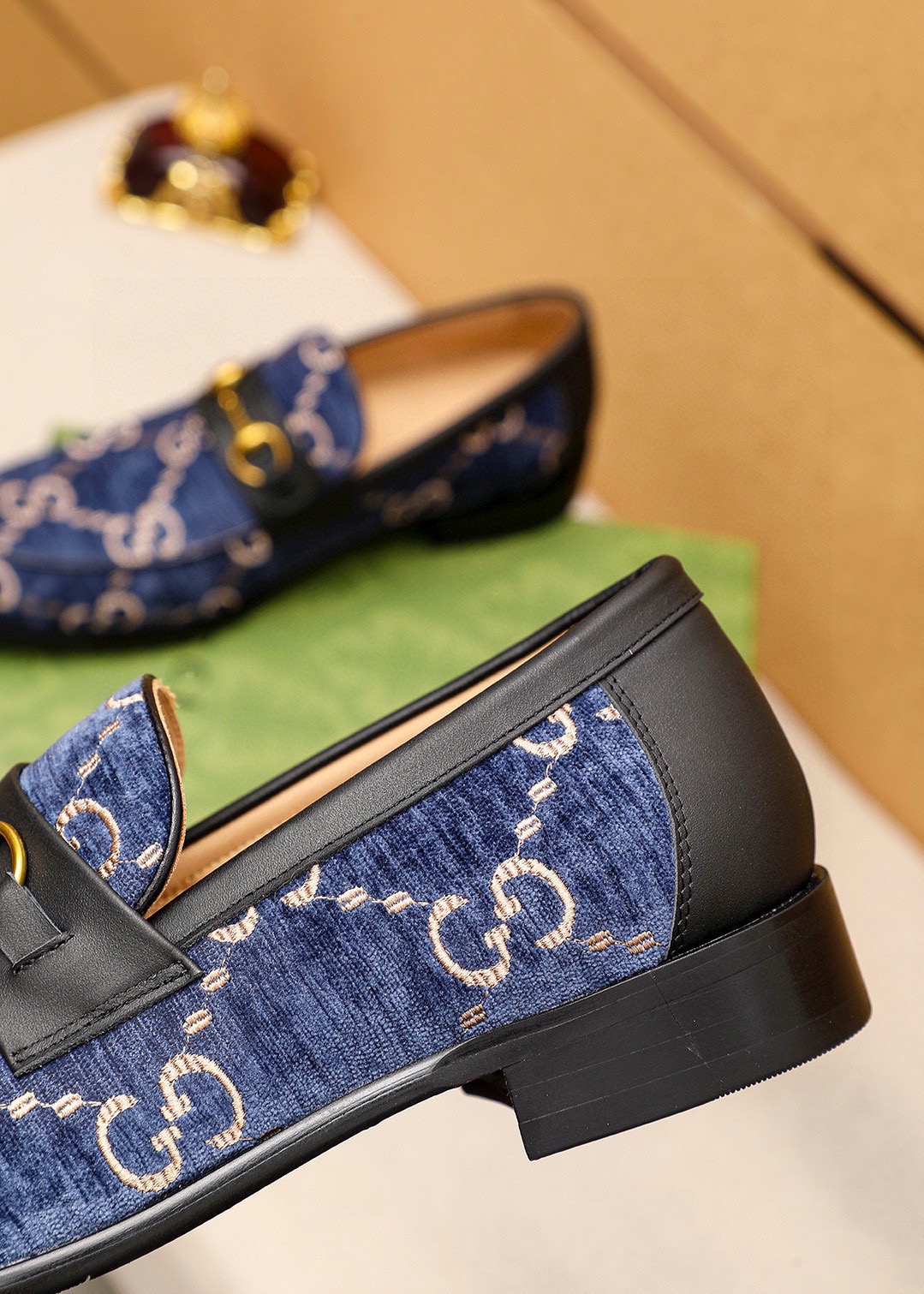 Gucci Men's Blue Leather Loafers with Gold Horsebit Detail, Size 38-44 9 i1742796023 925 7