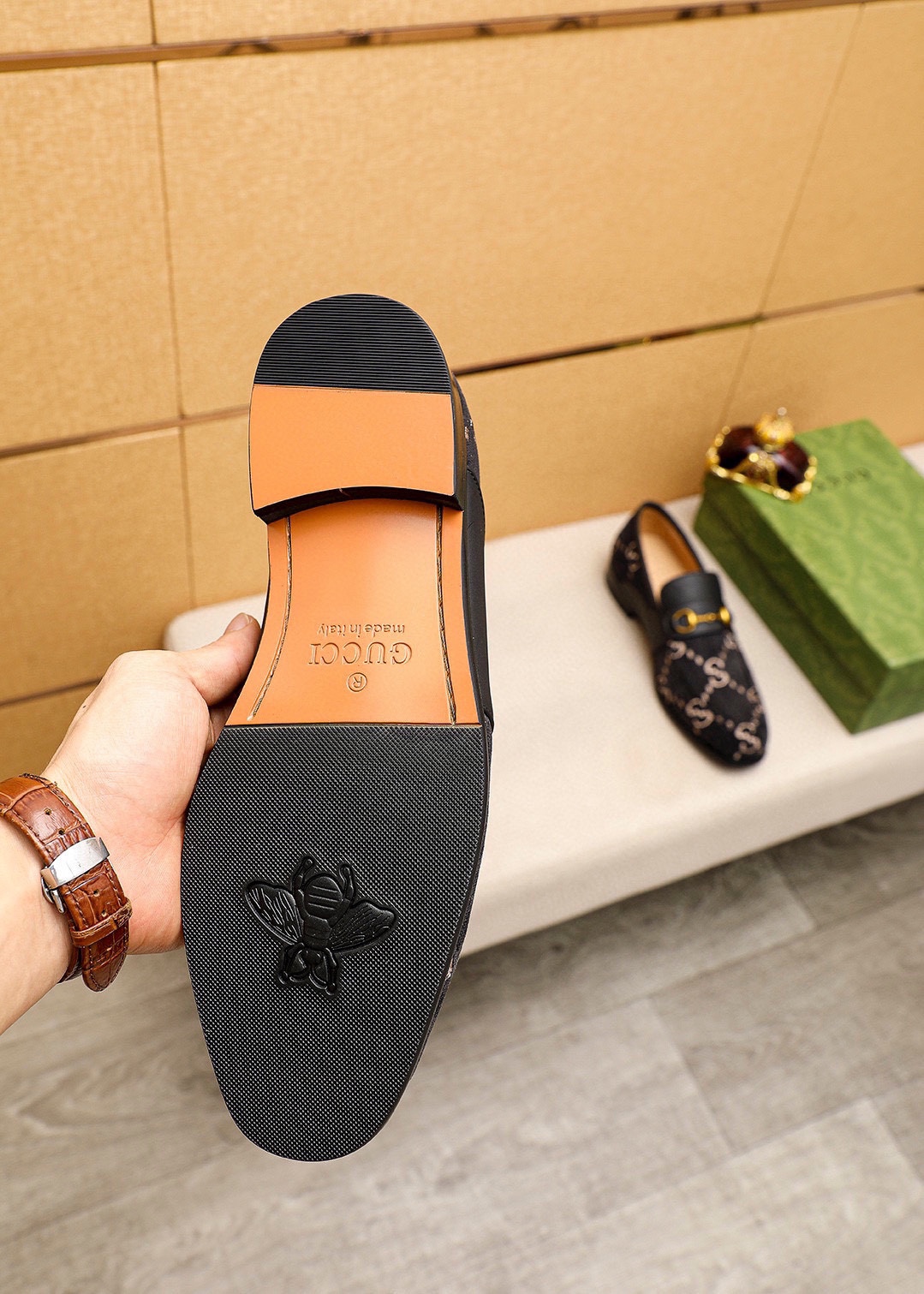 Gucci Men's Black Leather Loafers with Iconic GG Pattern and Gold Hardware 10 i1742796493 3599 8