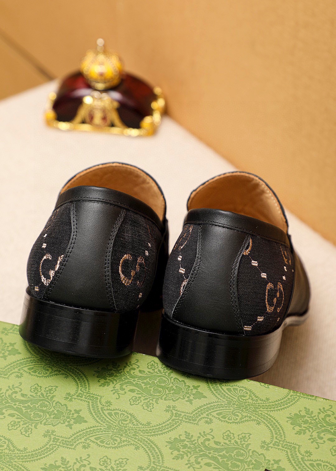 Gucci Men's Black Leather Loafers with Iconic GG Pattern and Gold Hardware 9 i1742796493 8221 7